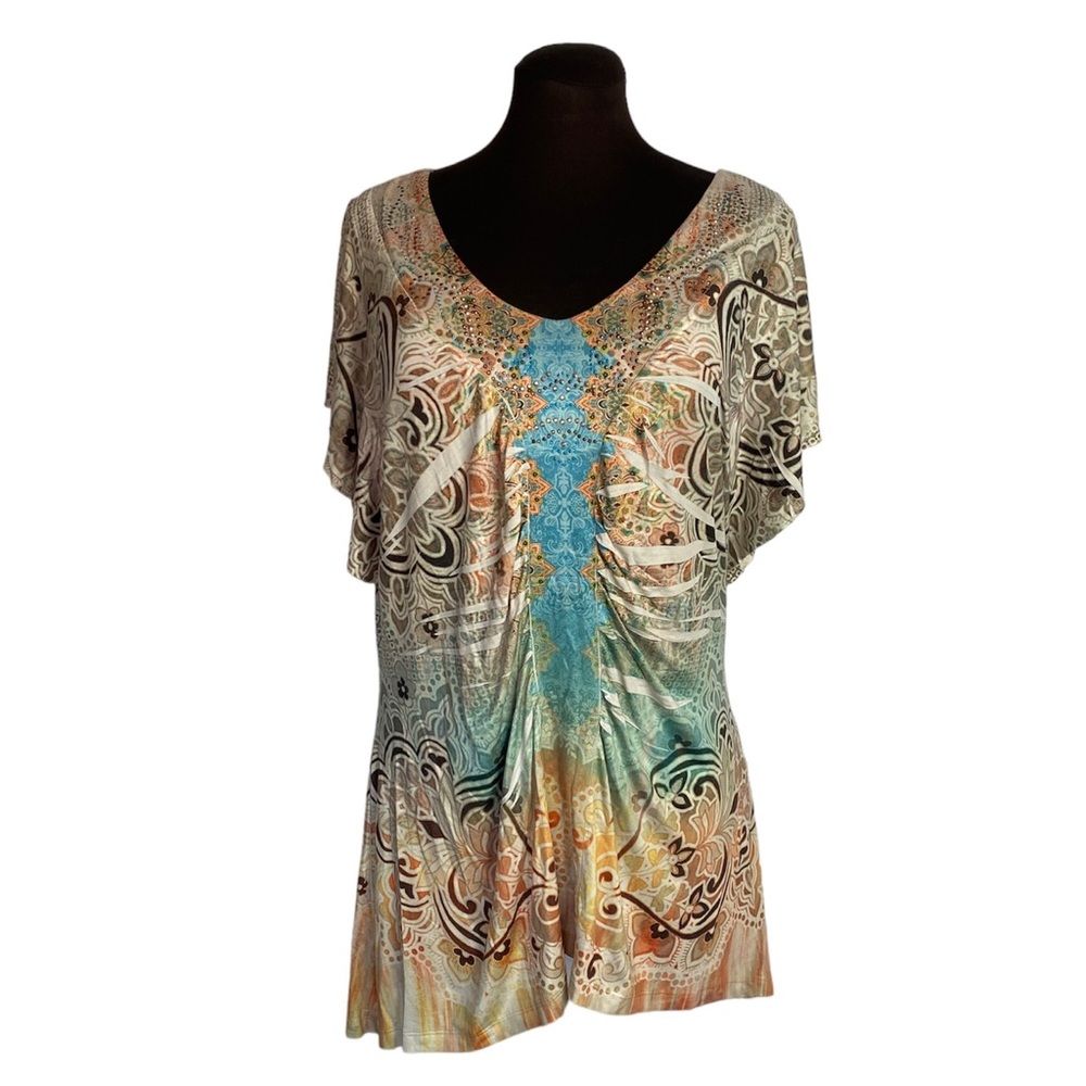 One World Embellished Sublimation Short Sleeves Tunic
